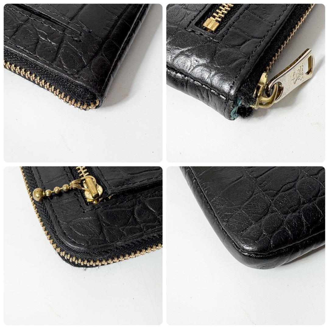 ADMJ ビジュー　クロコ型押し　ブラック　L字ファスナー　長財布.