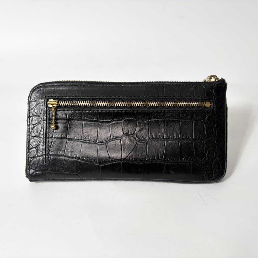 ADMJ ビジュー　クロコ型押し　ブラック　L字ファスナー　長財布.