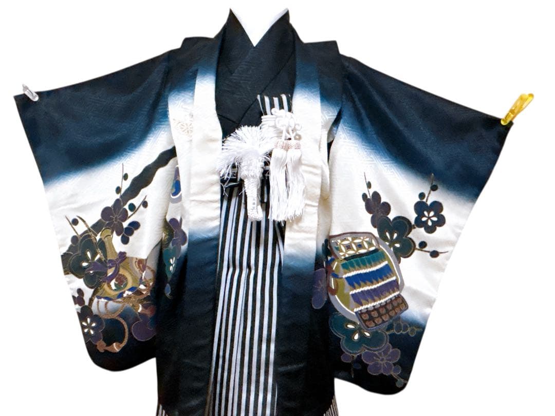 王道!!黒系縦縞袴♡七五三　5歳　男の子　フルセット　一式　兜