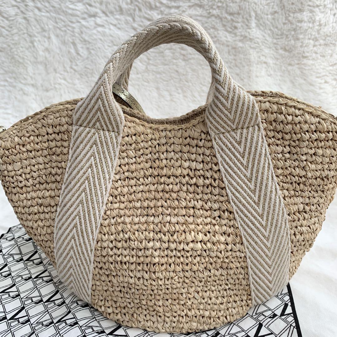 VIOLA d'ORO かごバッグ ラフィア 2way テープハンドル タッセル