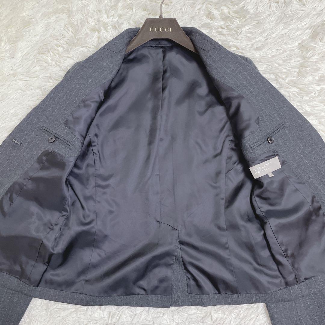 美品 マーガレットハウエル セットアップ スーツ ウール ストライプ グレー