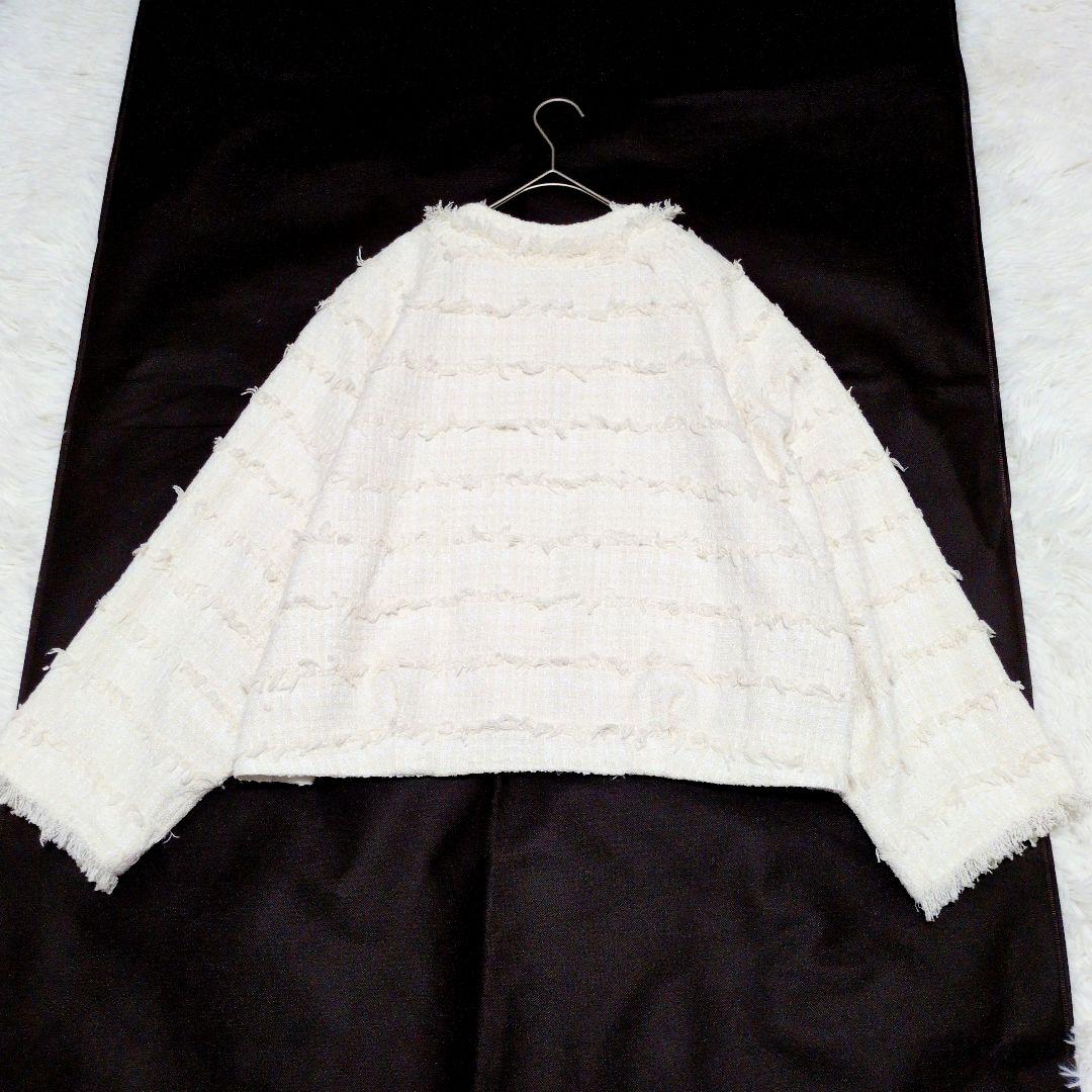 近年 極美品✨ダイアグラム ツイードフリンジブルゾン ホワイト36