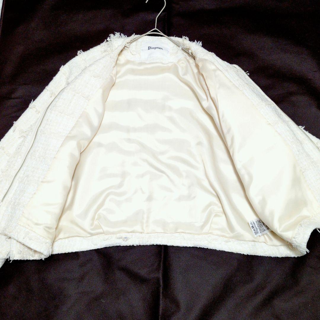 近年 極美品✨ダイアグラム ツイードフリンジブルゾン ホワイト36