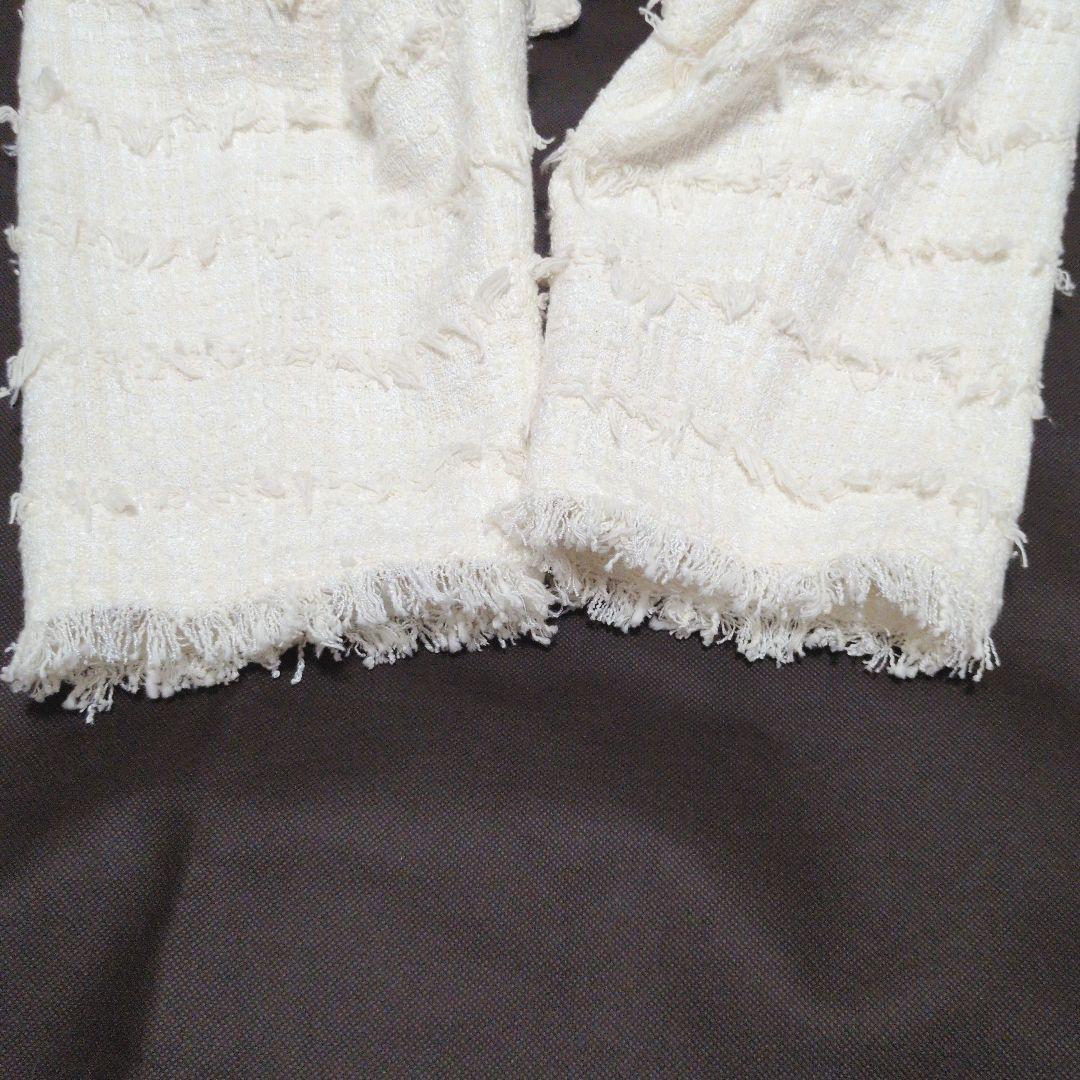 近年 極美品✨ダイアグラム ツイードフリンジブルゾン ホワイト36