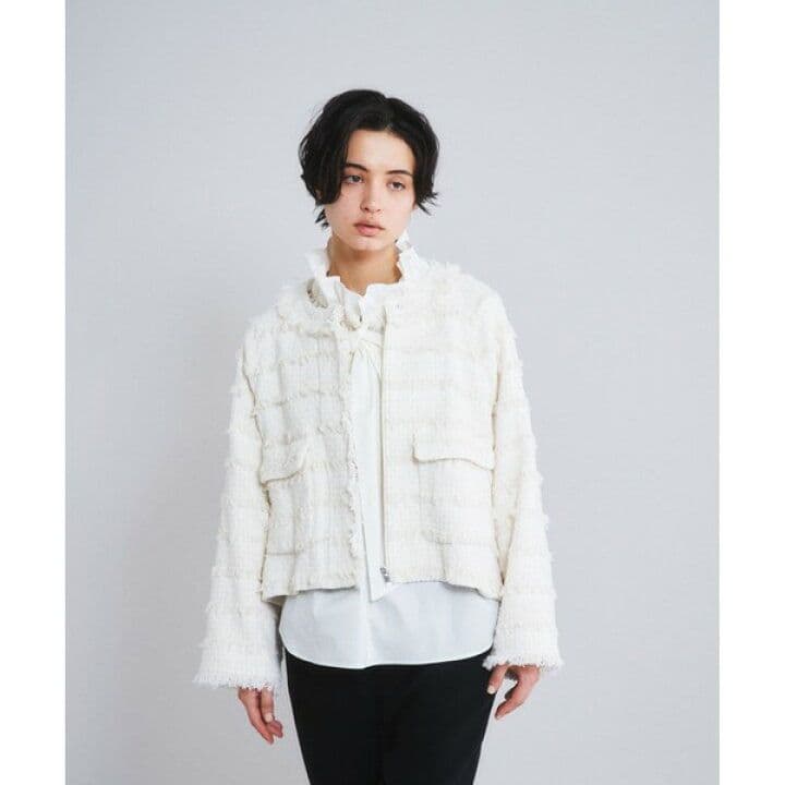 近年 極美品✨ダイアグラム ツイードフリンジブルゾン ホワイト36