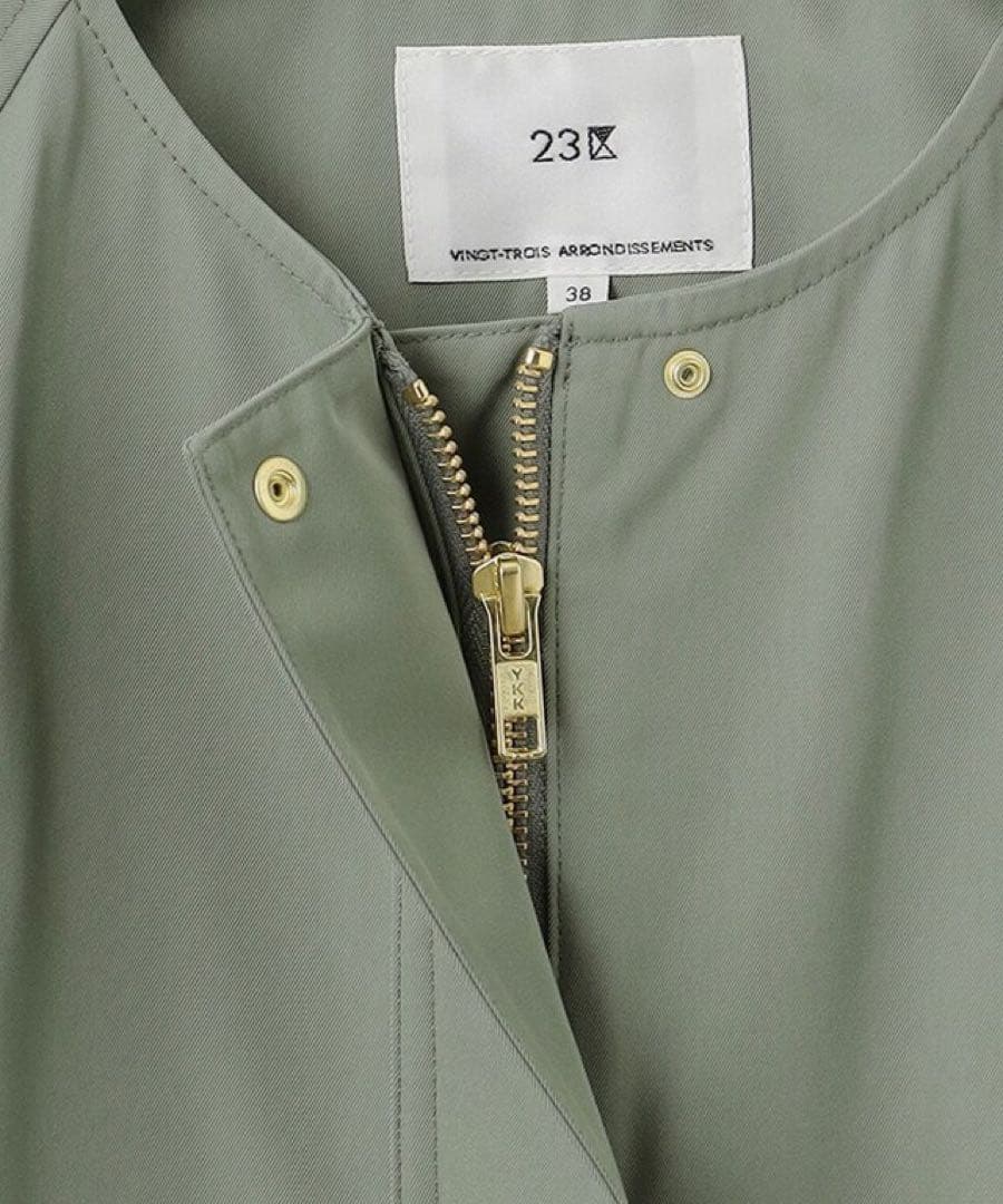 タグ付き未使用新品 23区 【撥水加工】ライトツイル ノーカラーコート 34