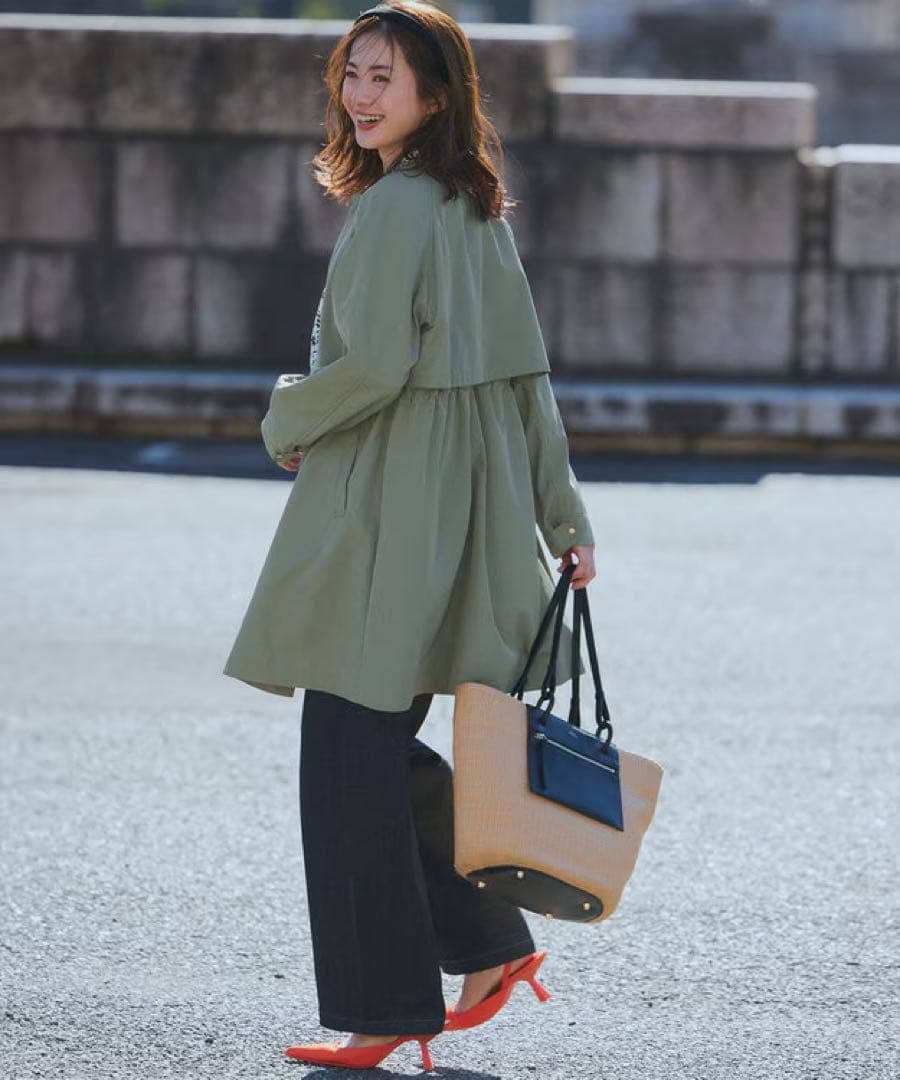 タグ付き未使用新品 23区 【撥水加工】ライトツイル ノーカラーコート 34