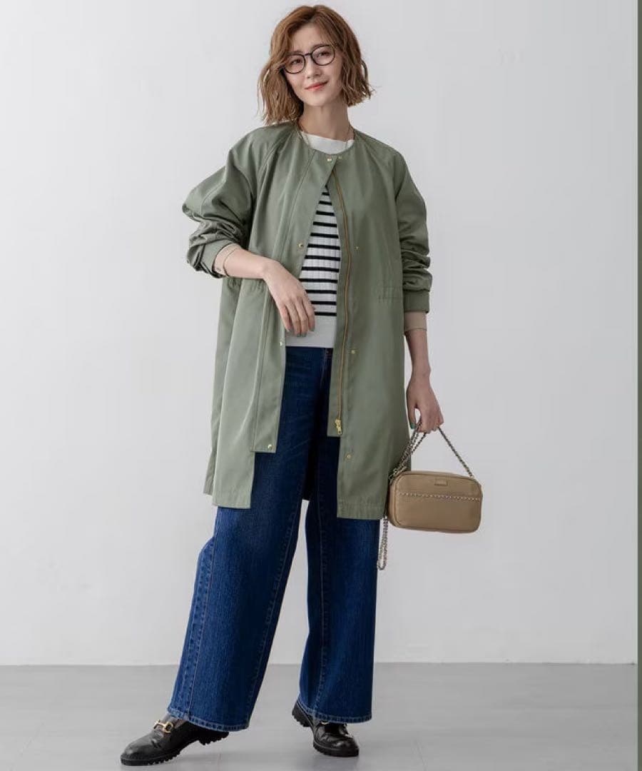 タグ付き未使用新品 23区 【撥水加工】ライトツイル ノーカラーコート 34