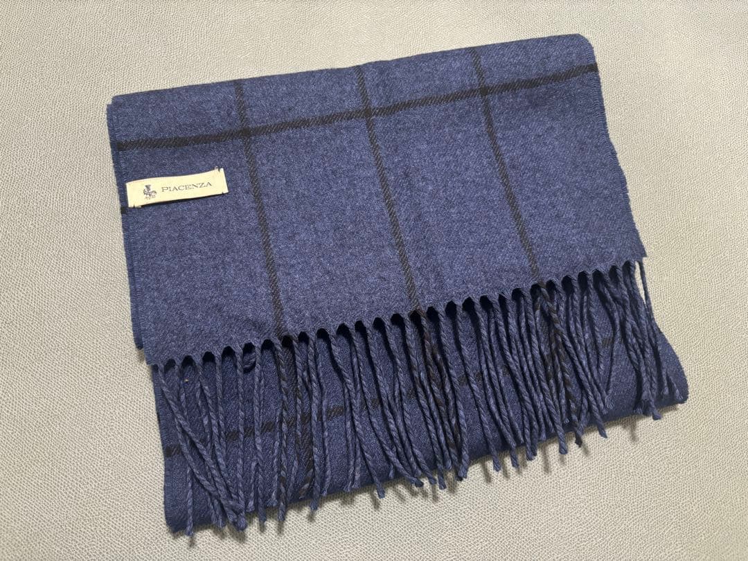 値下PIACENZA カシミヤ マフラー ネイビー ウィンドペーン 定価2.5万