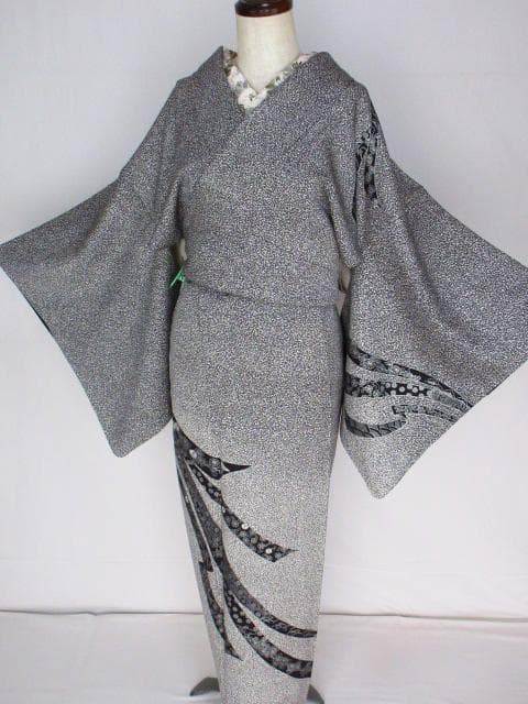 着用少ない！たたき染め＊金彩＊刺繡＊白＆黒＊作家物＊訪問着＊１６１ｃｍ＊裄６５