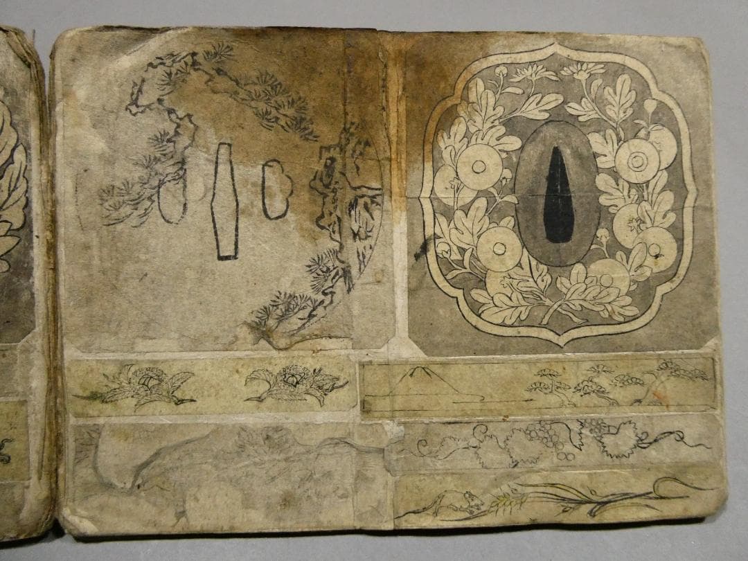 江戸時代 金工師による刀装具下絵帳　◆武具意匠の貴重資料　鍔・縁頭・目貫など