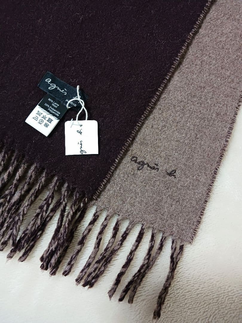 【新品！激安】アニエスベー◆リバーシブル！ウール　マフラー ◆ブラウン