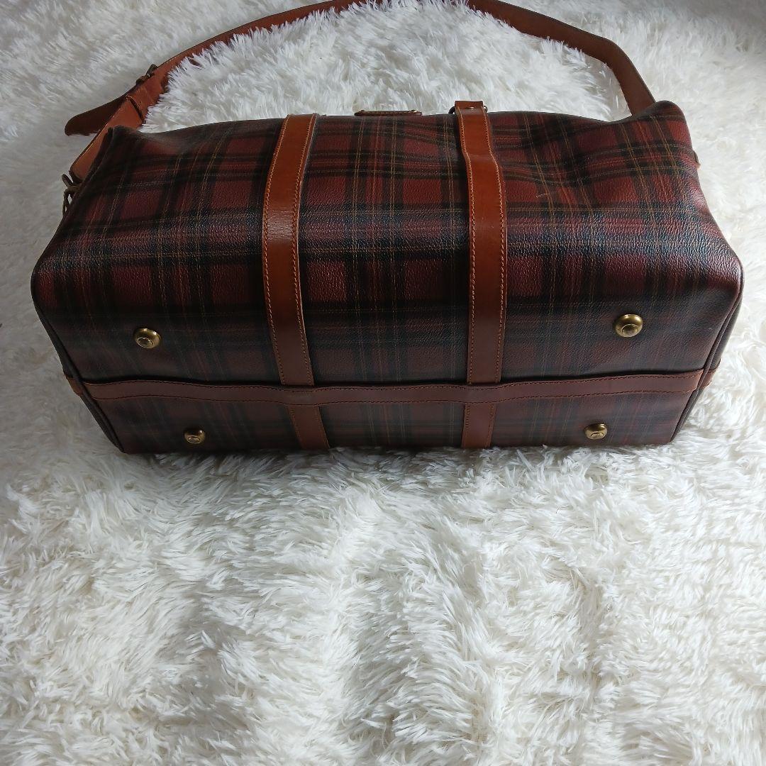 ポロラルフローレン　ボストンバック　チェック　ブラウン　PVC　レザー