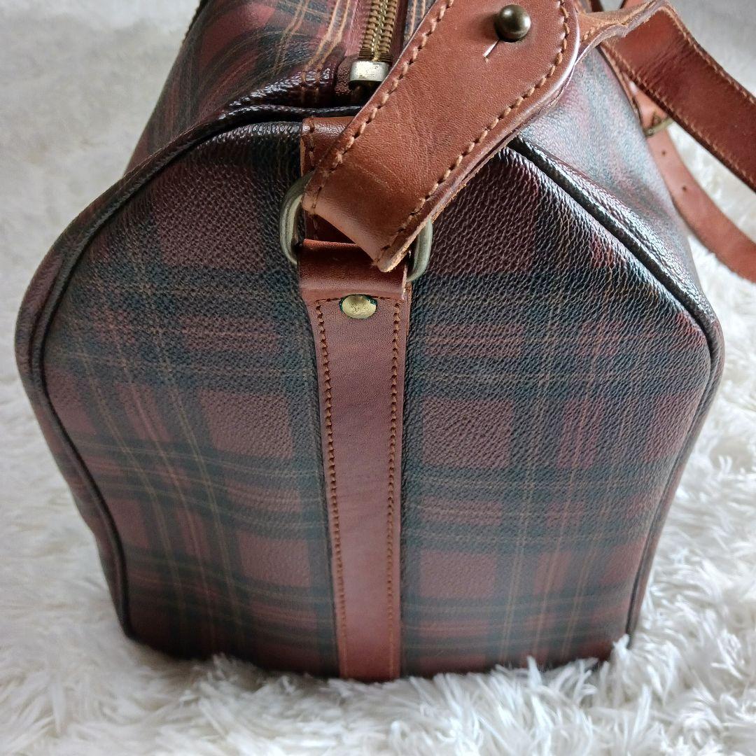 ポロラルフローレン　ボストンバック　チェック　ブラウン　PVC　レザー