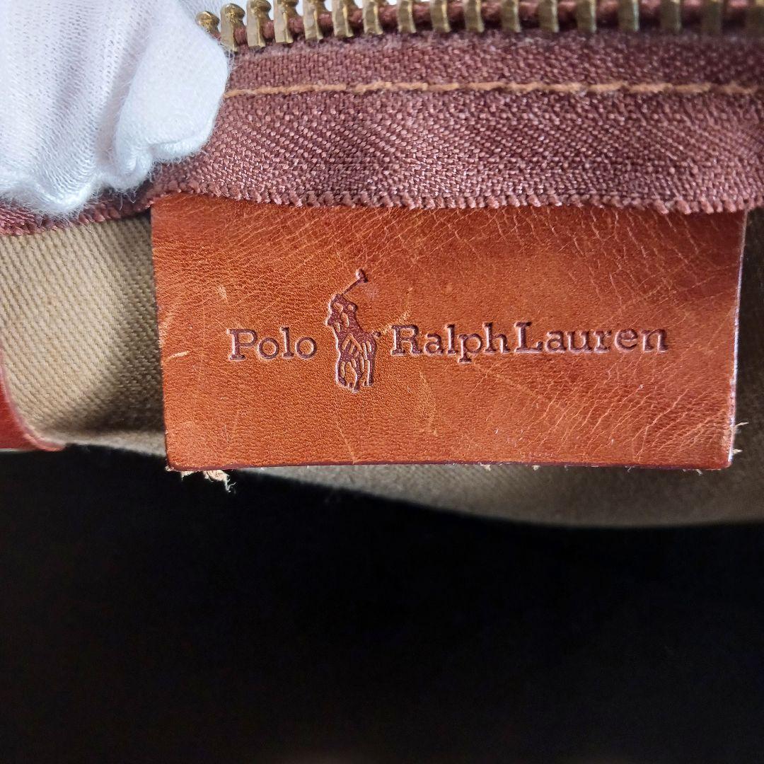 ポロラルフローレン　ボストンバック　チェック　ブラウン　PVC　レザー