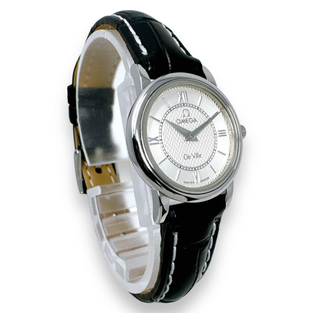 オメガ デビル プレステージ シルバー レザー クオーツ レディース 時計 稼働