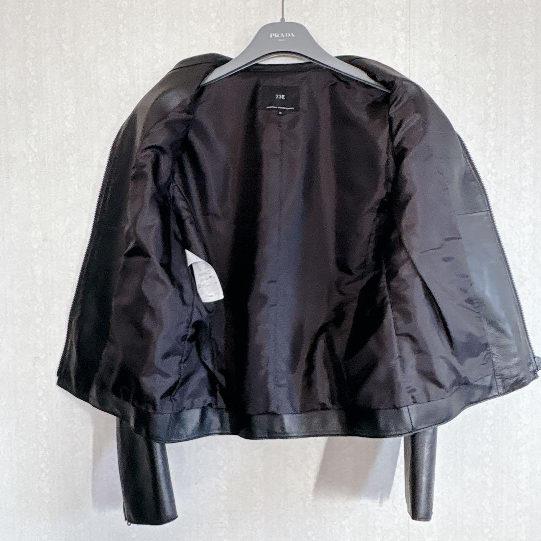【極美品】23区 ラムレザージャケット ノーカラー ブラック 38