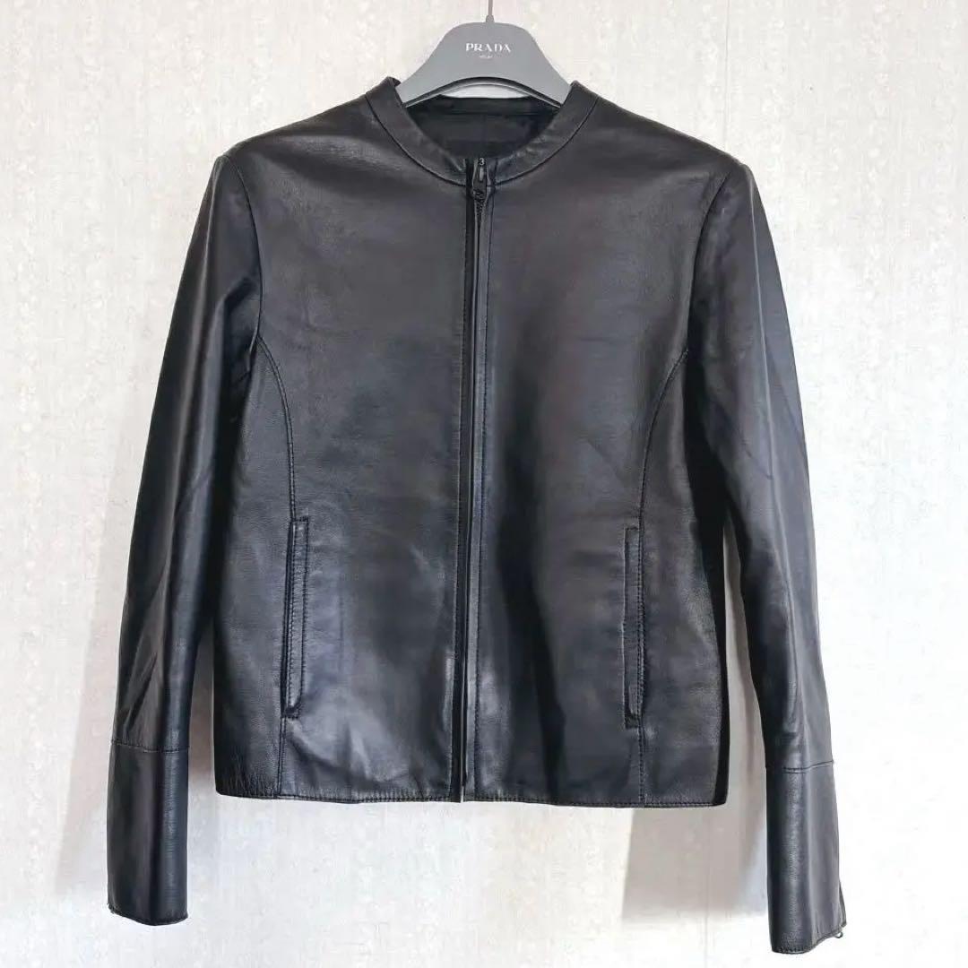 【極美品】23区 ラムレザージャケット ノーカラー ブラック 38