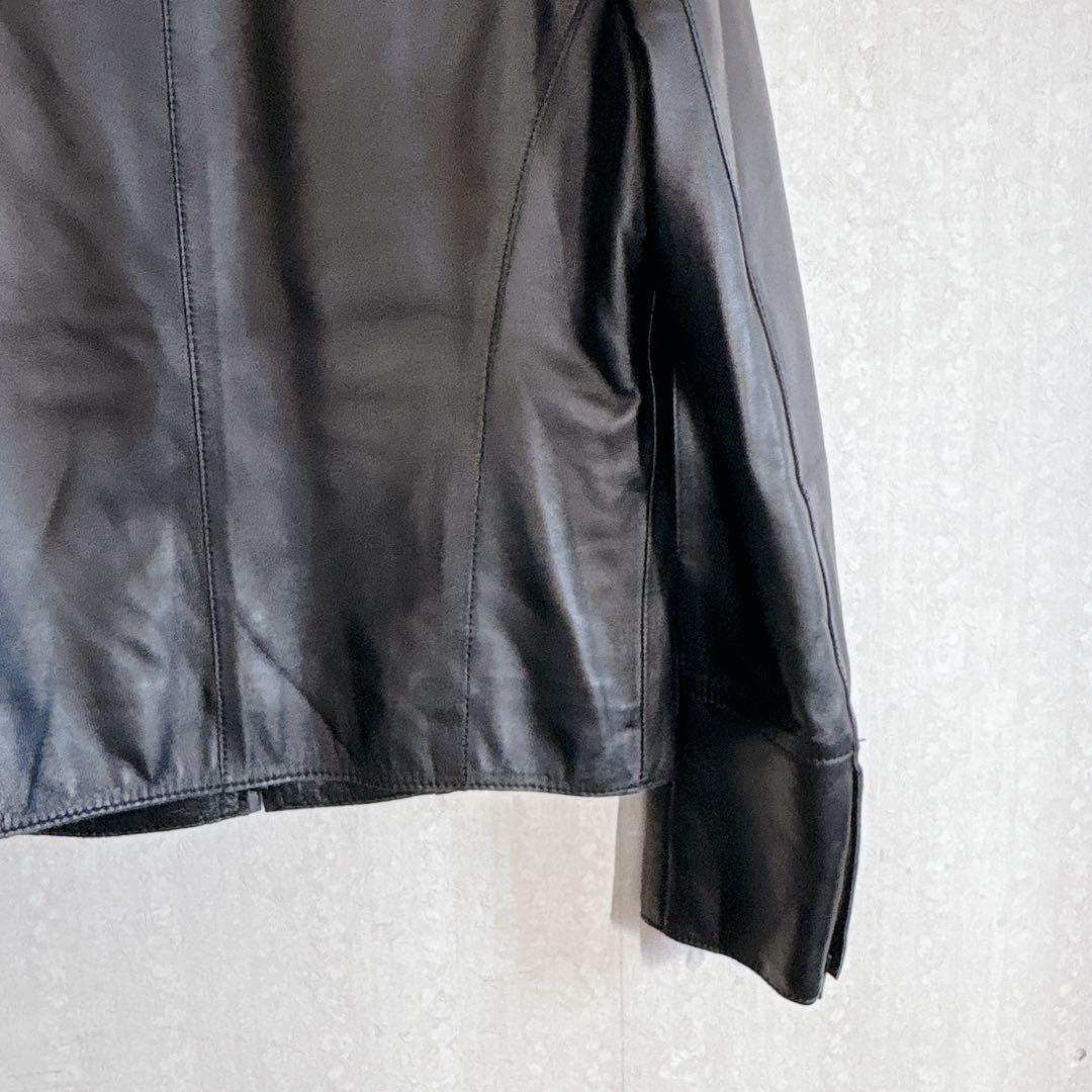 【極美品】23区 ラムレザージャケット ノーカラー ブラック 38