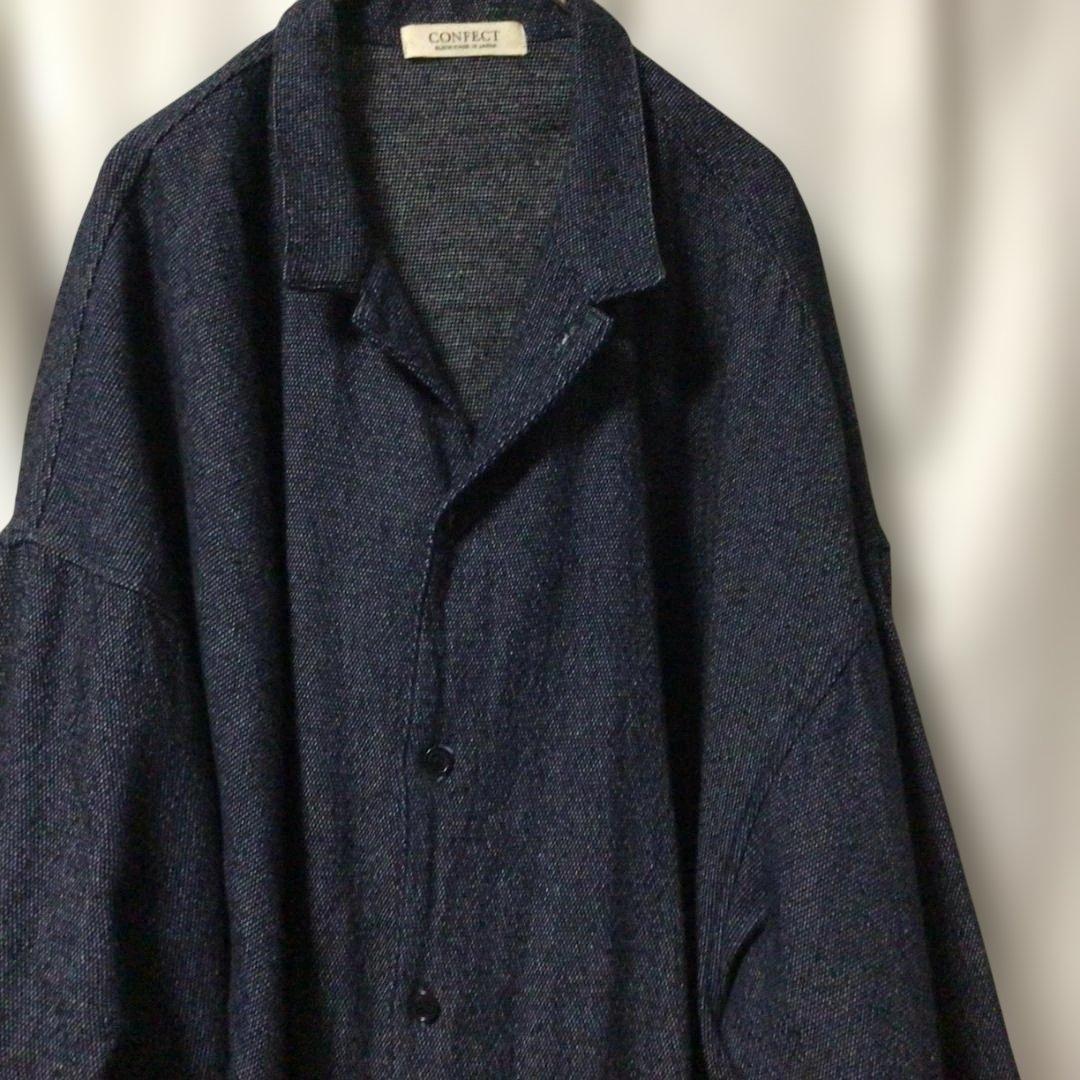 美品 コンフェクトウール混デニムバギーシャツ サイズF