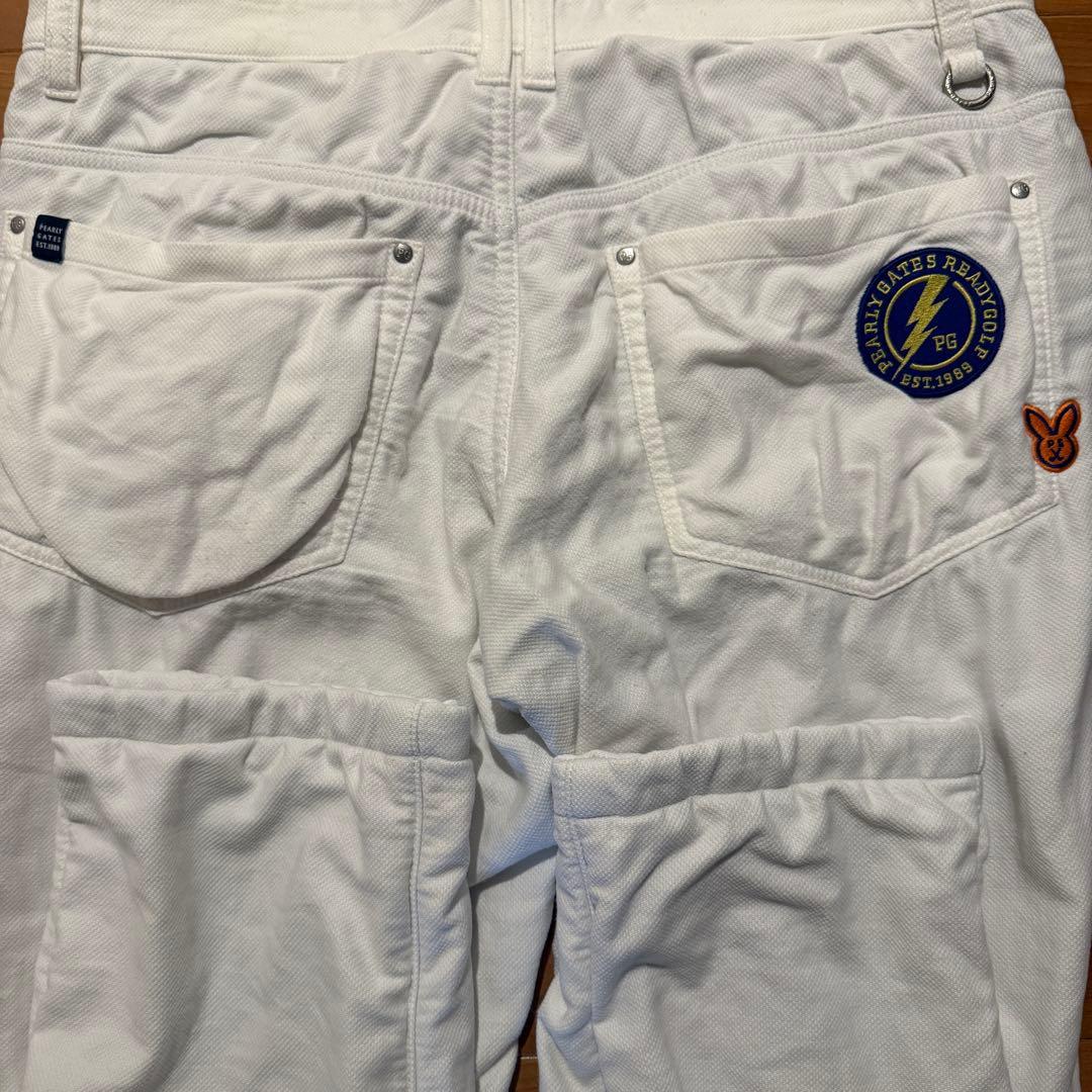 防寒　蓄熱　裏起毛　パーリーゲイツ　パンツ　M〜L相当　白　ホワイト　ワッペン