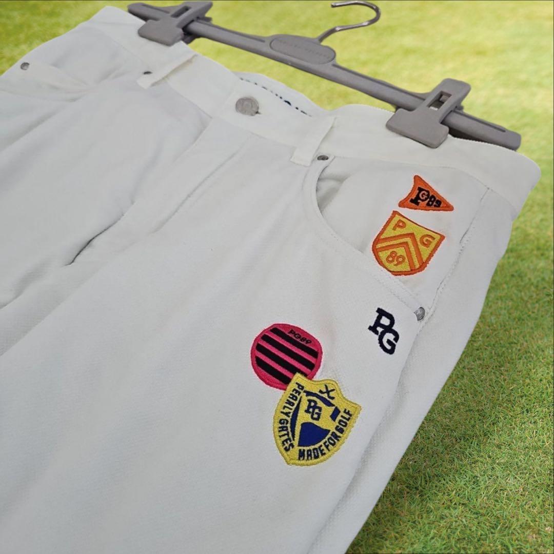 防寒　蓄熱　裏起毛　パーリーゲイツ　パンツ　M〜L相当　白　ホワイト　ワッペン