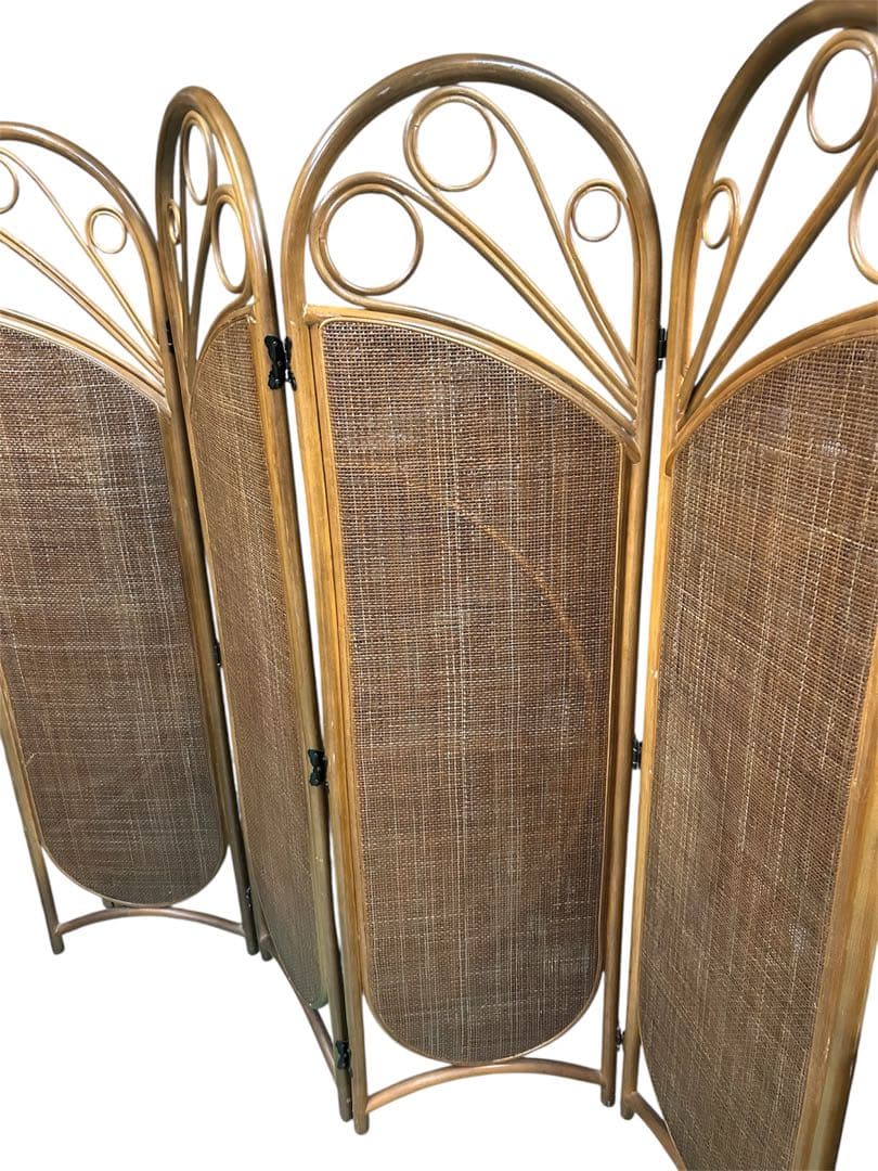 籐 ラタン 4連パーテーション 間仕切り 衝立 エスニック 昭和レトロ