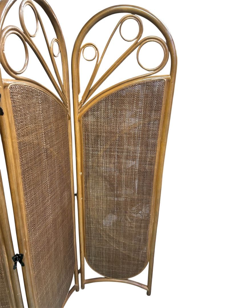 籐 ラタン 4連パーテーション 間仕切り 衝立 エスニック 昭和レトロ