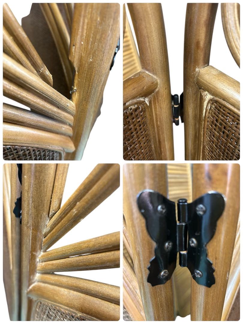 籐 ラタン 4連パーテーション 間仕切り 衝立 エスニック 昭和レトロ