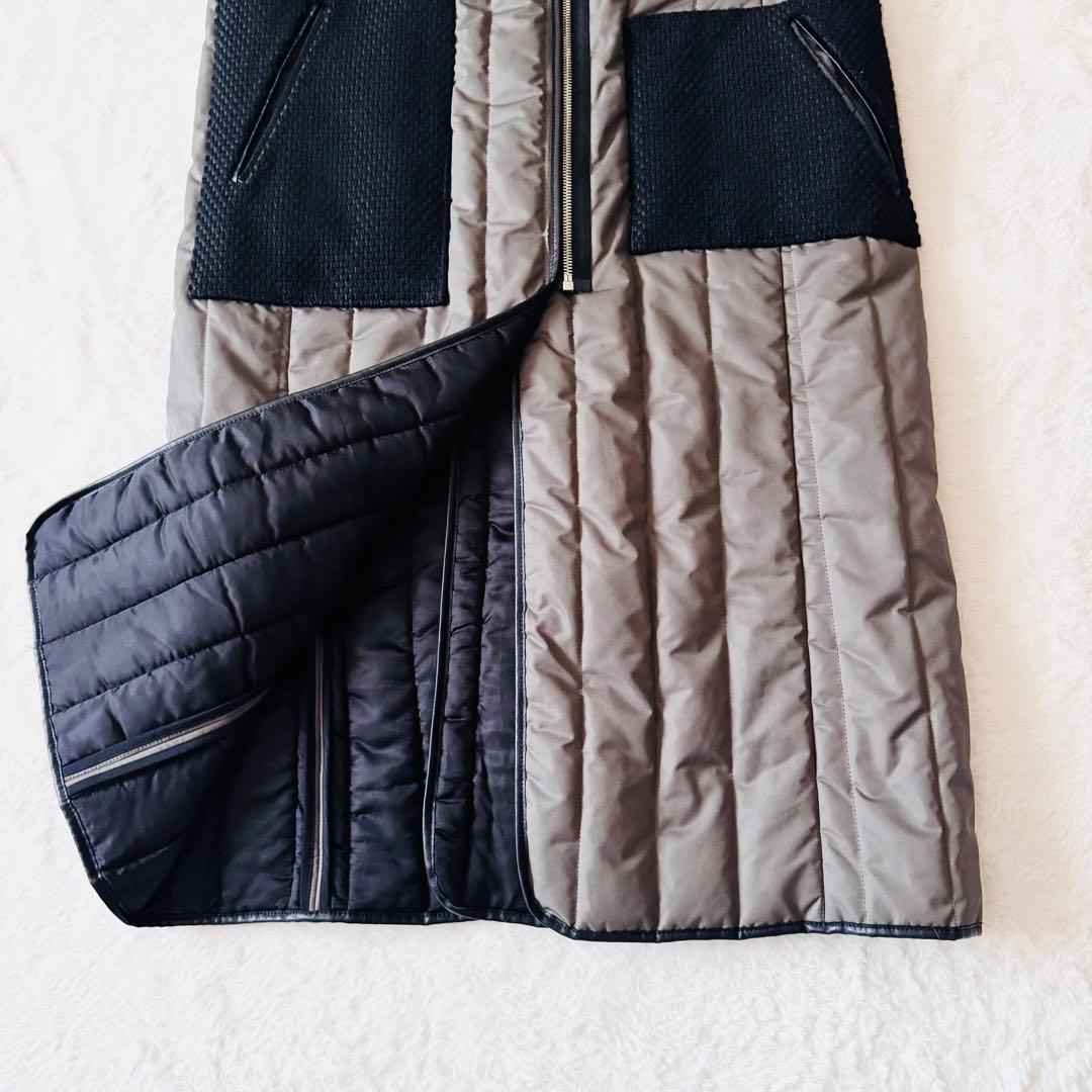 【希少】 チノ キルティングベスト ロング丈 異素材 4ポケット 38 グレー