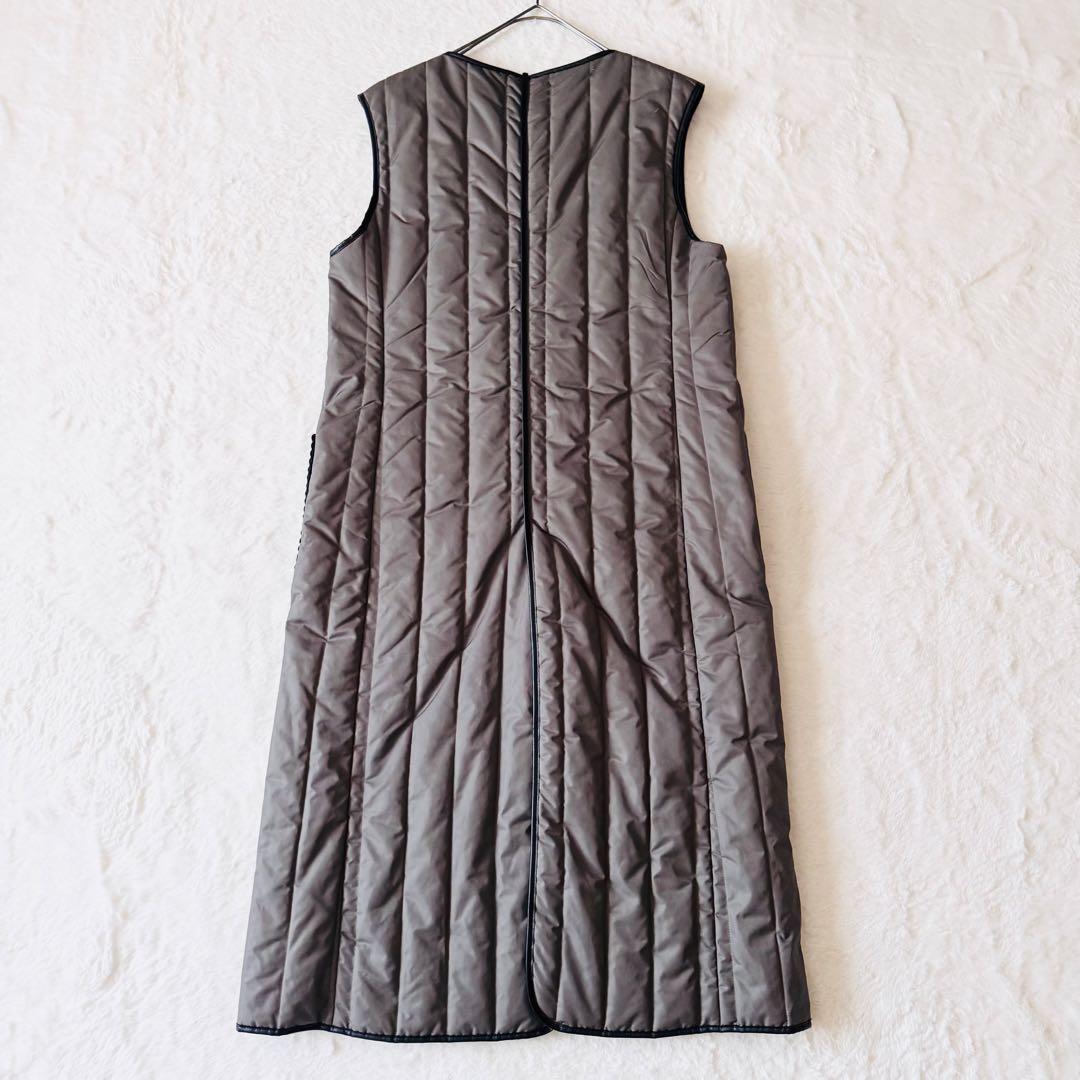 【希少】 チノ キルティングベスト ロング丈 異素材 4ポケット 38 グレー