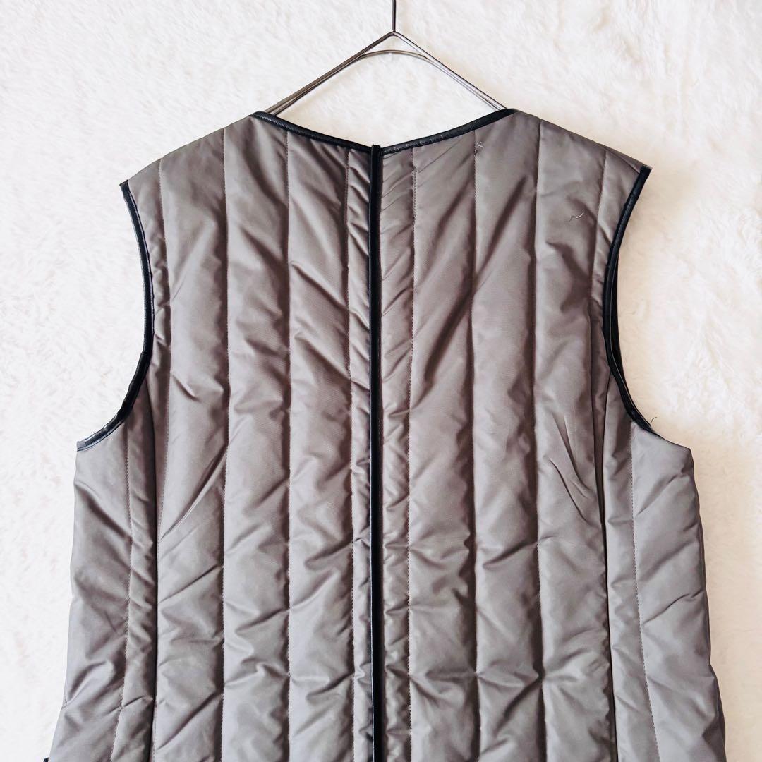 【希少】 チノ キルティングベスト ロング丈 異素材 4ポケット 38 グレー