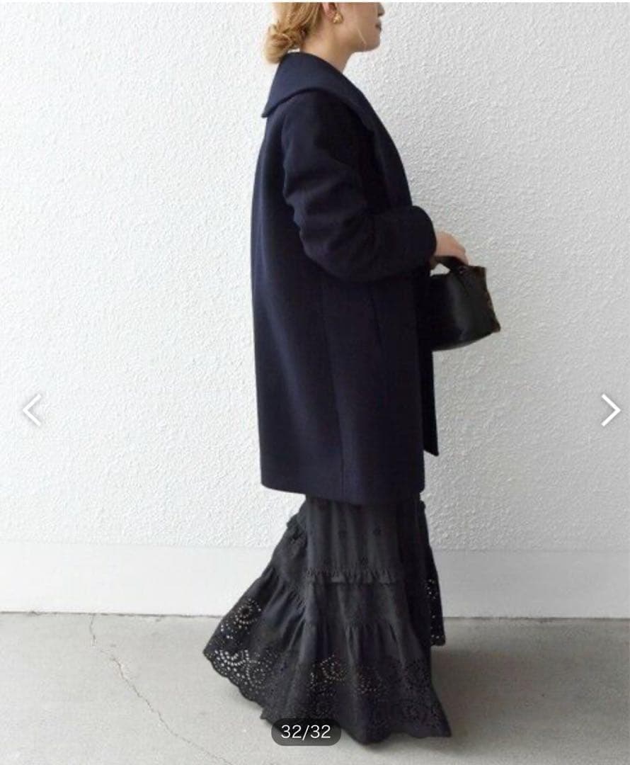 美品▲シップスエニィ SHIPS anyウール ラペル コート ネイビー