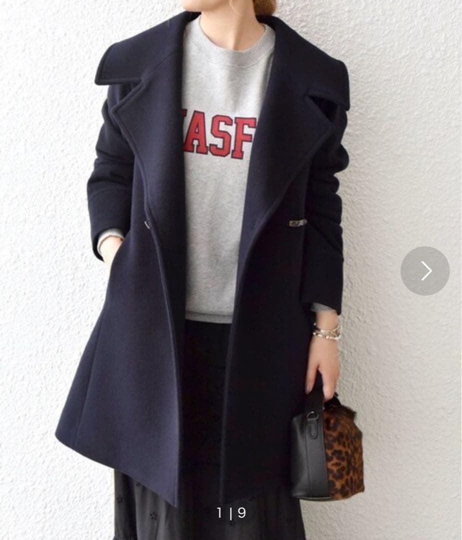 美品▲シップスエニィ SHIPS anyウール ラペル コート ネイビー