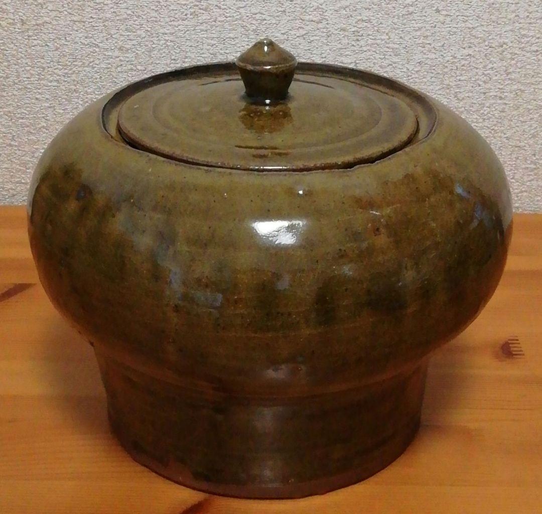 中里太亀作　唐津焼　黄唐津　水指　共箱　略歴付　茶道具