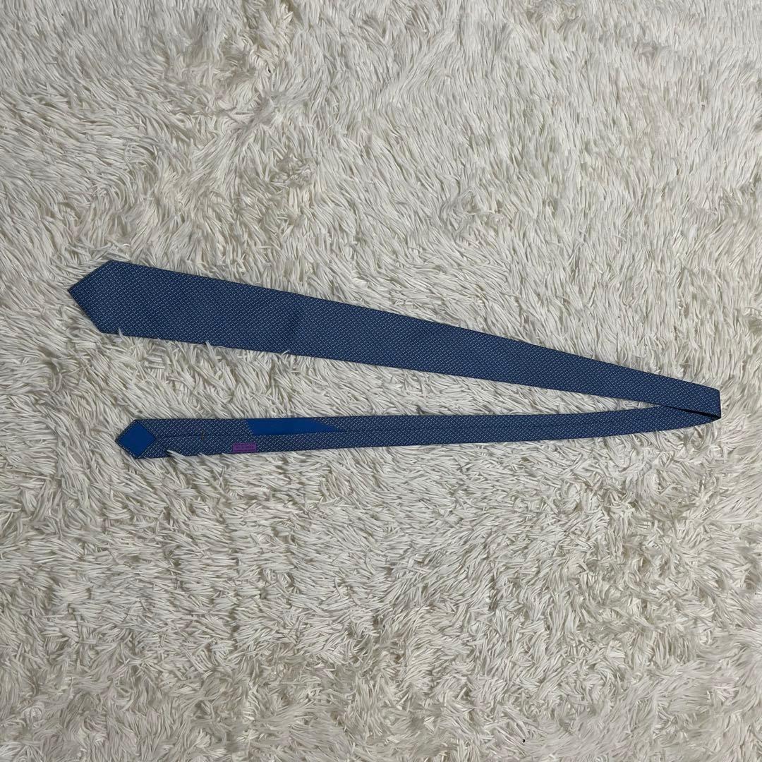 【未使用に近い】エルメス ネクタイ Hロゴ 総柄 シルク ブルー