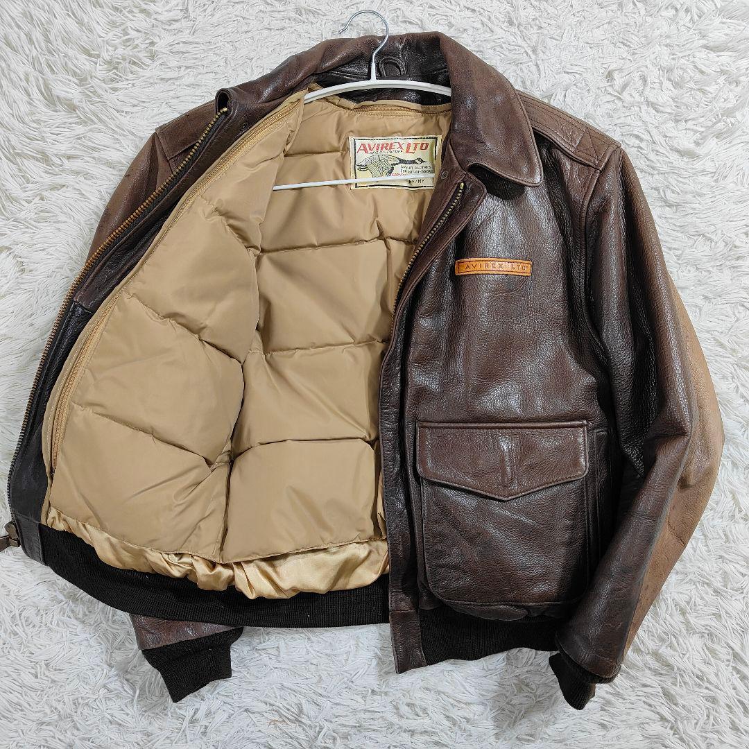 AVIREX A-2 フライトジャケット 取外可能ライナー付 ブラウン 茶 S