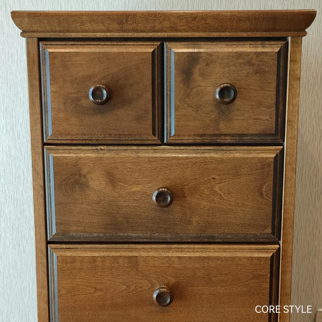高級　スリムチェスト　5段チェスト　6杯　組木　樺材　アンティーク