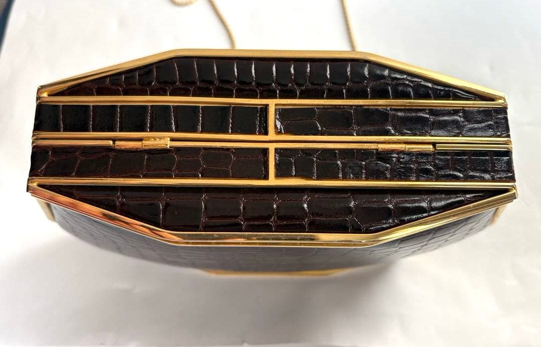 クロコダイル風ダークブラウンバッグ　パーティー