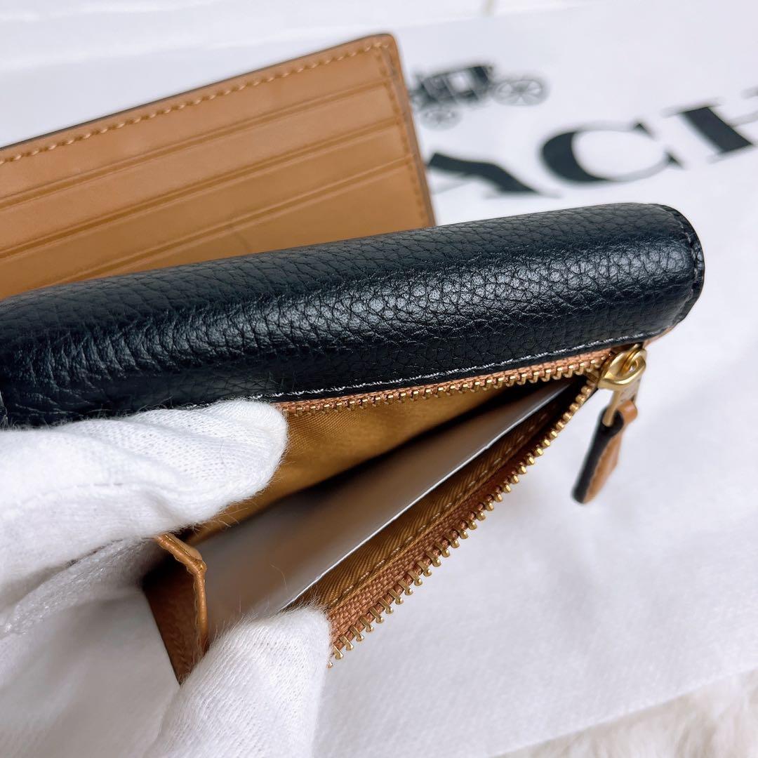 新品未使用 COACHコーチ 三つ折り財布 コンパクト ブラウン ブラック