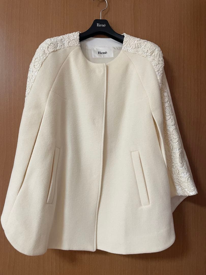 Rene ポンチョ ケープコート ホワイト アイボリー