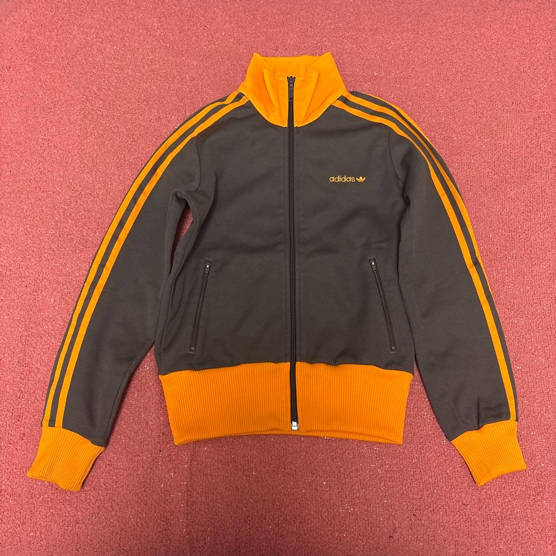 90s アディダス トラックジャケット 国旗 刺繍ロゴ 茶色 オレンジ