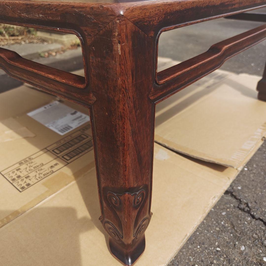 昭和レトロ 大正ロマン　無垢材　木彫　座卓　ちゃぶ台 　古家具　当時物　送料込