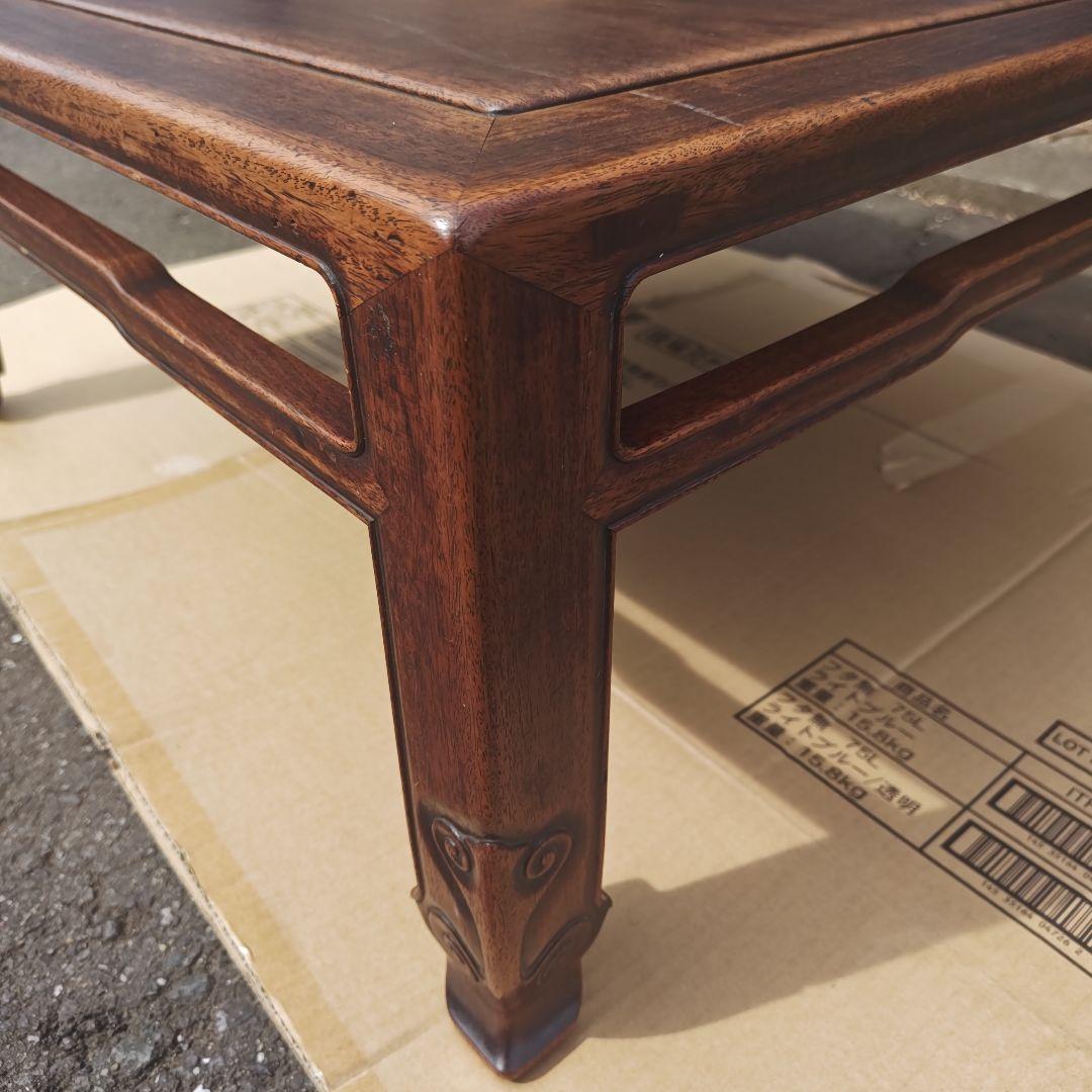 昭和レトロ 大正ロマン　無垢材　木彫　座卓　ちゃぶ台 　古家具　当時物　送料込