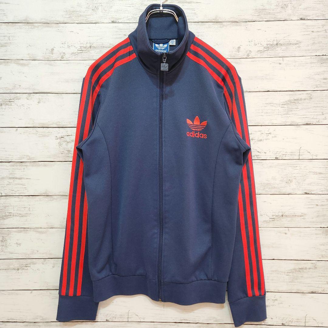 adidas アディダス L トラックジャケット 紺赤 スリーライン ジャージ