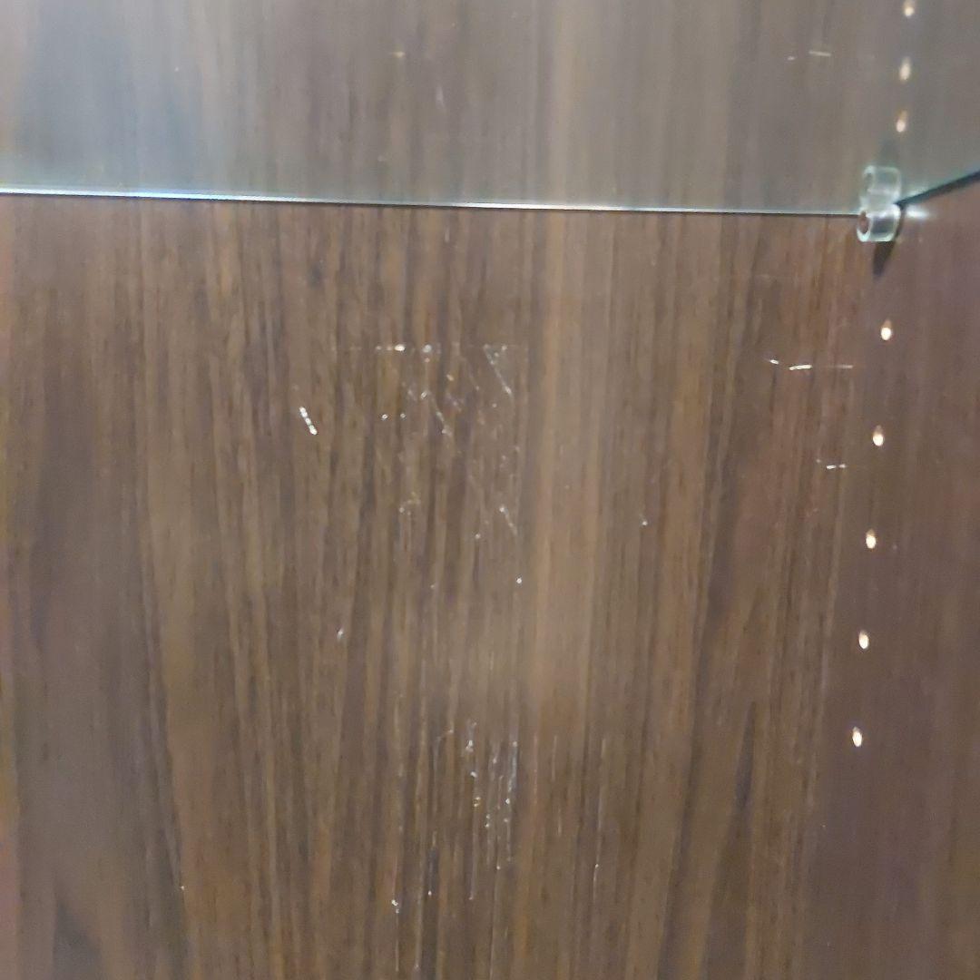 ダークブラウン ガラス棚 コレクションケース 照明・引き出し付　リビング収納