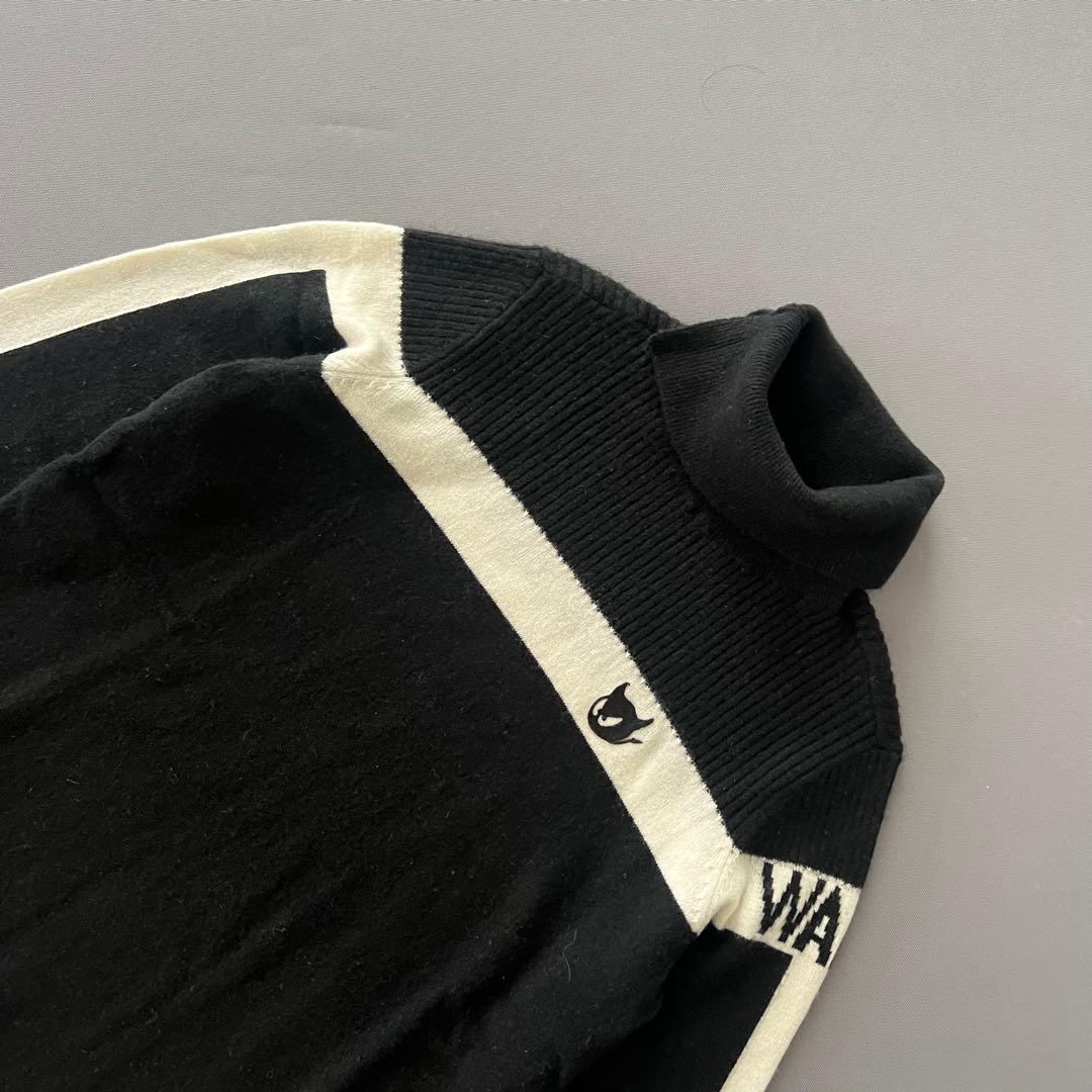 WAAC ワック　タートルネック　セーター　カシミア ゴルフ　カシミヤ　ロゴ　黒