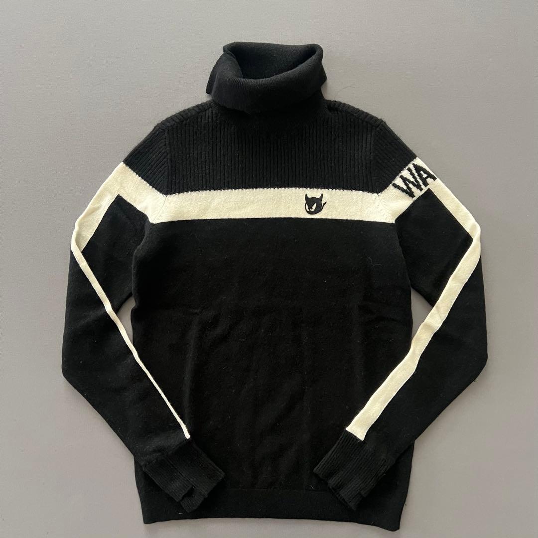WAAC ワック　タートルネック　セーター　カシミア ゴルフ　カシミヤ　ロゴ　黒