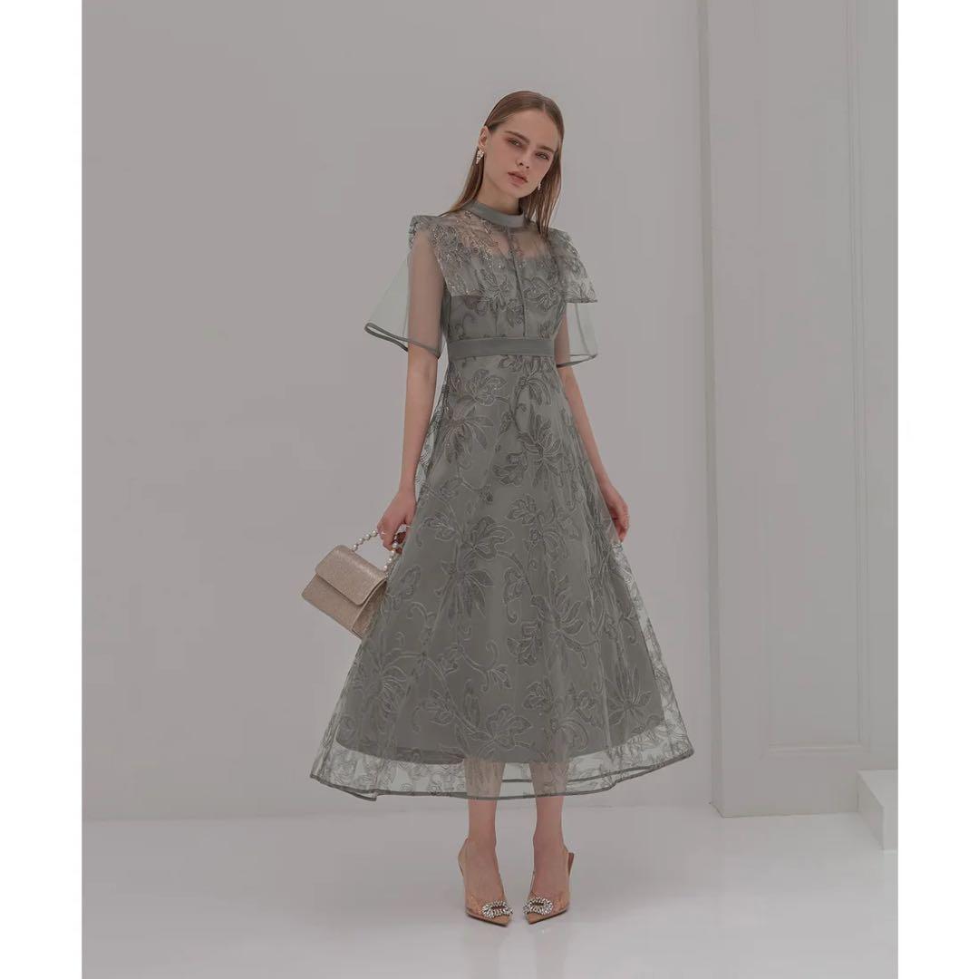 LEJA フラップデザインフラワースパンコールAラインパーティードレス