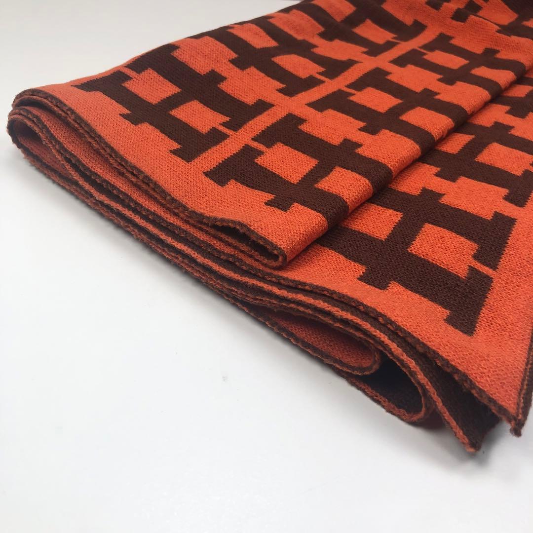 エルメス カシミヤ マフラー ストール 人気のH柄オレンジ&ブラウンリバーシブル